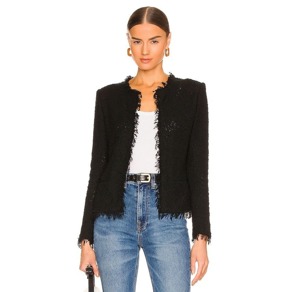 IRO Shavani Tweed Jacket Blazer Cardigan Black 40 US 6 Classic Staple Transition